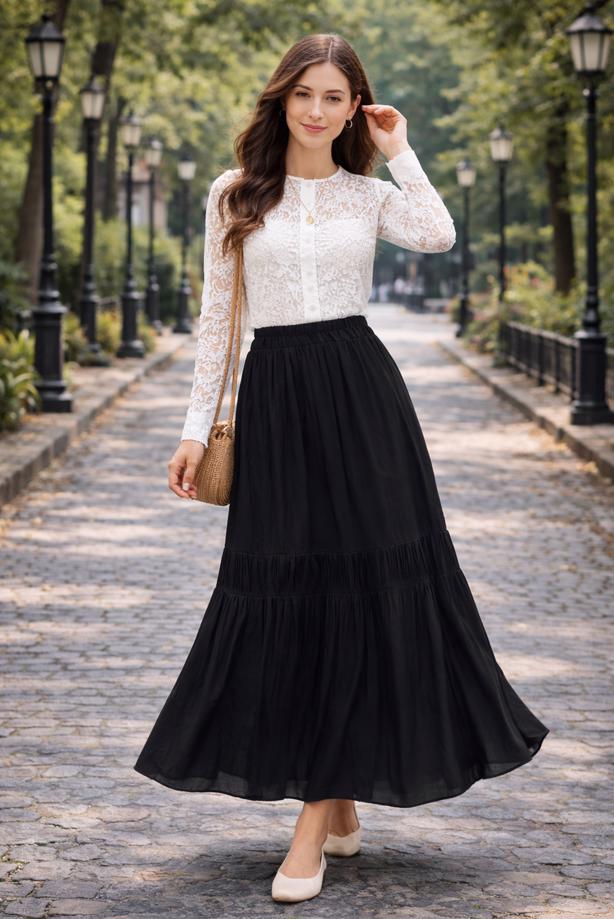 Vêtements hijab NOIR JUPE TAILLE ÉLASTIQUE T 95606 - TRENDTESETTÜR