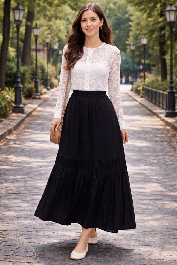 Vêtements hijab NOIR JUPE TAILLE ÉLASTIQUE T 95606 - TRENDTESETTÜR