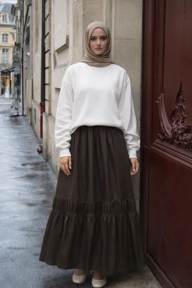 Vêtements hijab BRUN JUPE TAILLE ÉLASTIQUE T 95606 - TRENDTESETTÜR