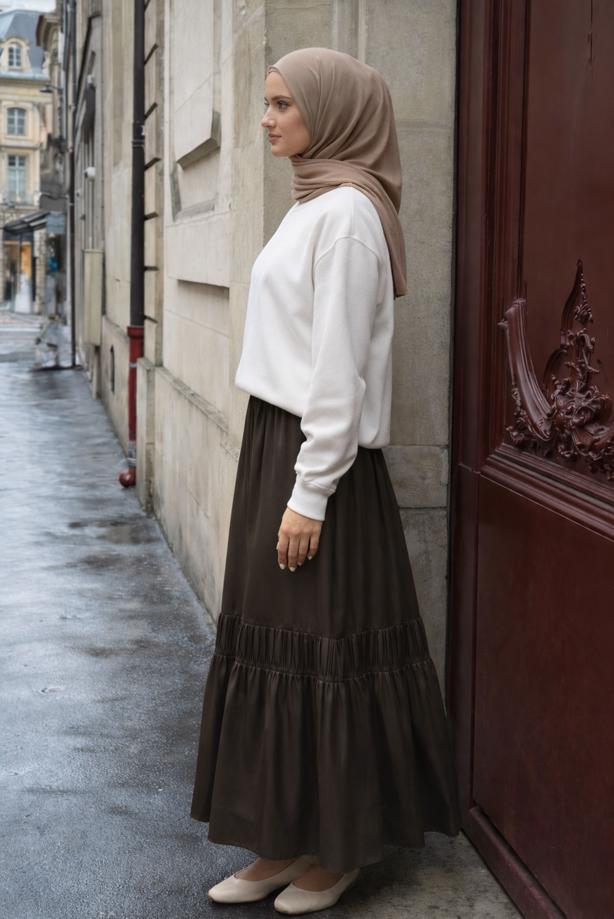 Vêtements hijab BRUN JUPE TAILLE ÉLASTIQUE T 95606 - TRENDTESETTÜR