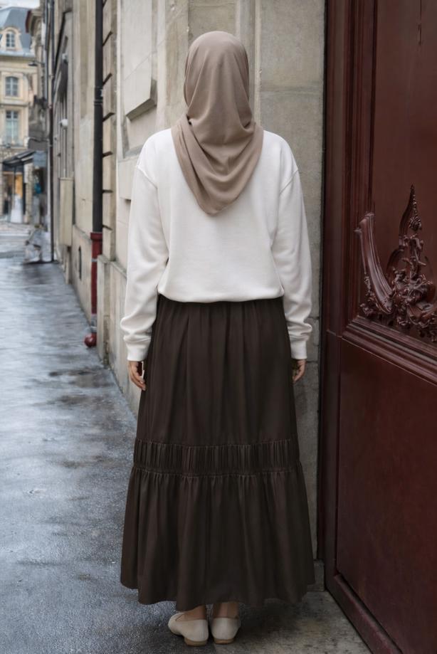 Vêtements hijab BRUN JUPE TAILLE ÉLASTIQUE T 95606 - TRENDTESETTÜR