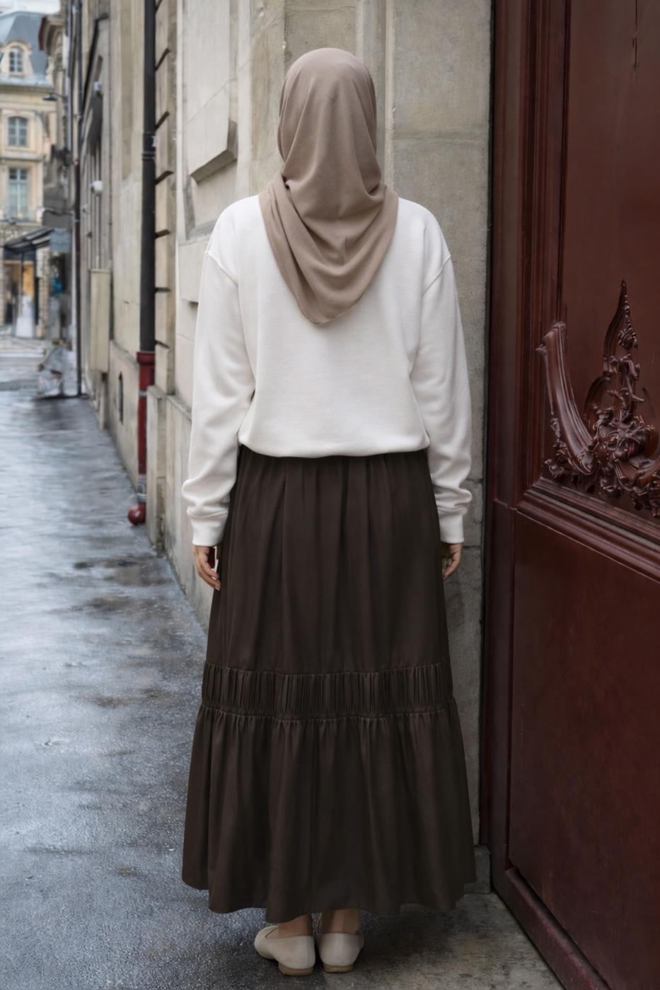 Hijab clothing BROWN ELASTIC WAIST SKIRT T 95606