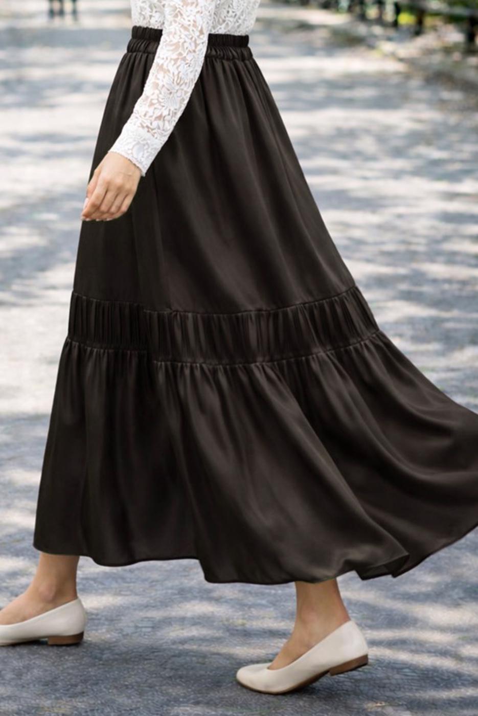Hijab clothing BROWN ELASTIC WAIST SKIRT T 95606