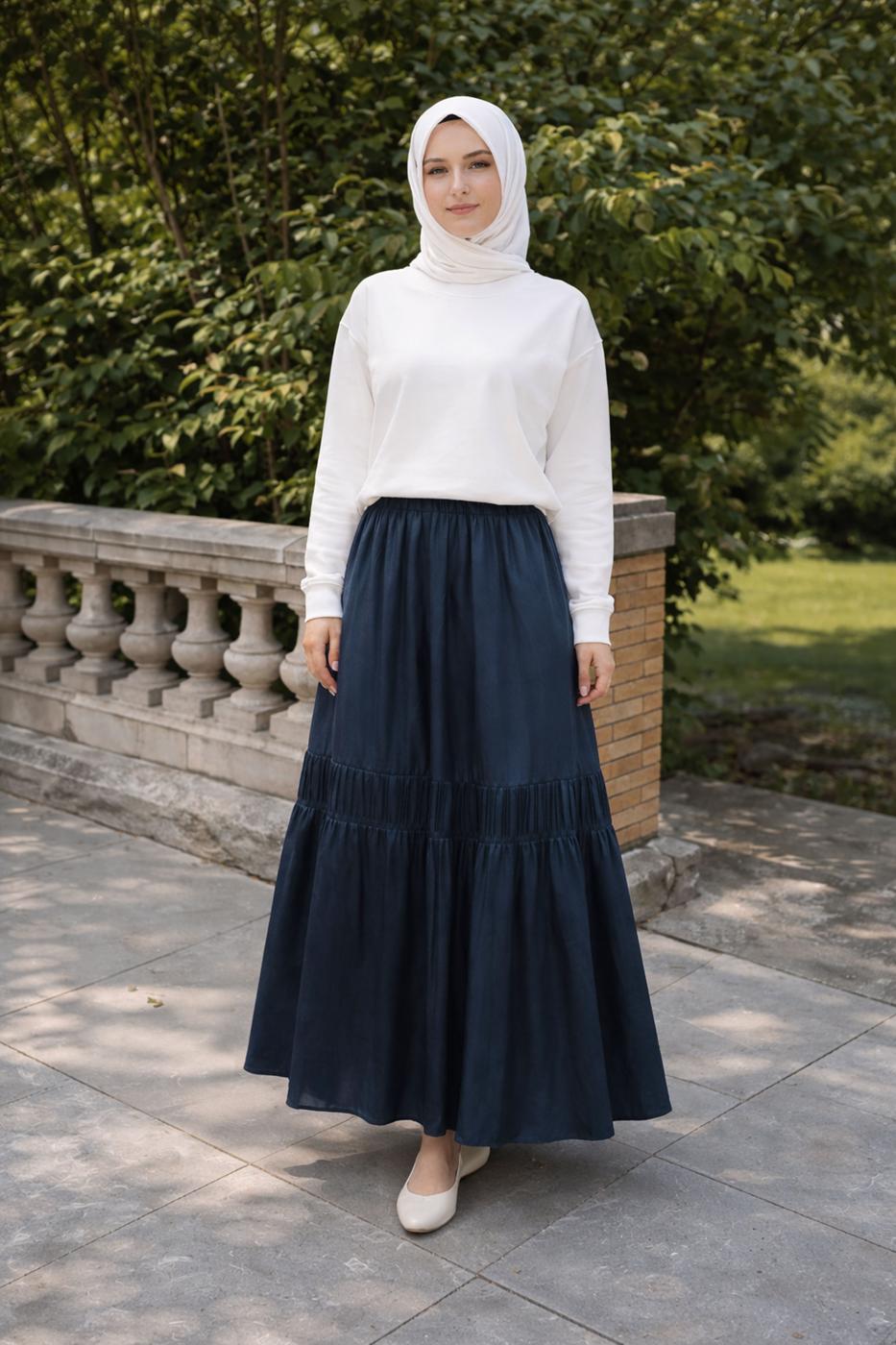 Hijab clothing NAVY BLUE ELASTIC WAIST SKIRT T 95606