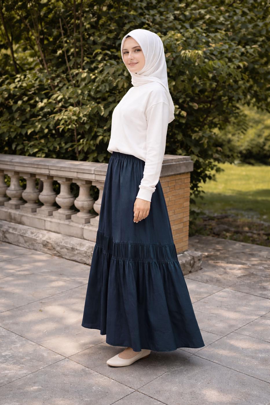 Hijab clothing NAVY BLUE ELASTIC WAIST SKIRT T 95606