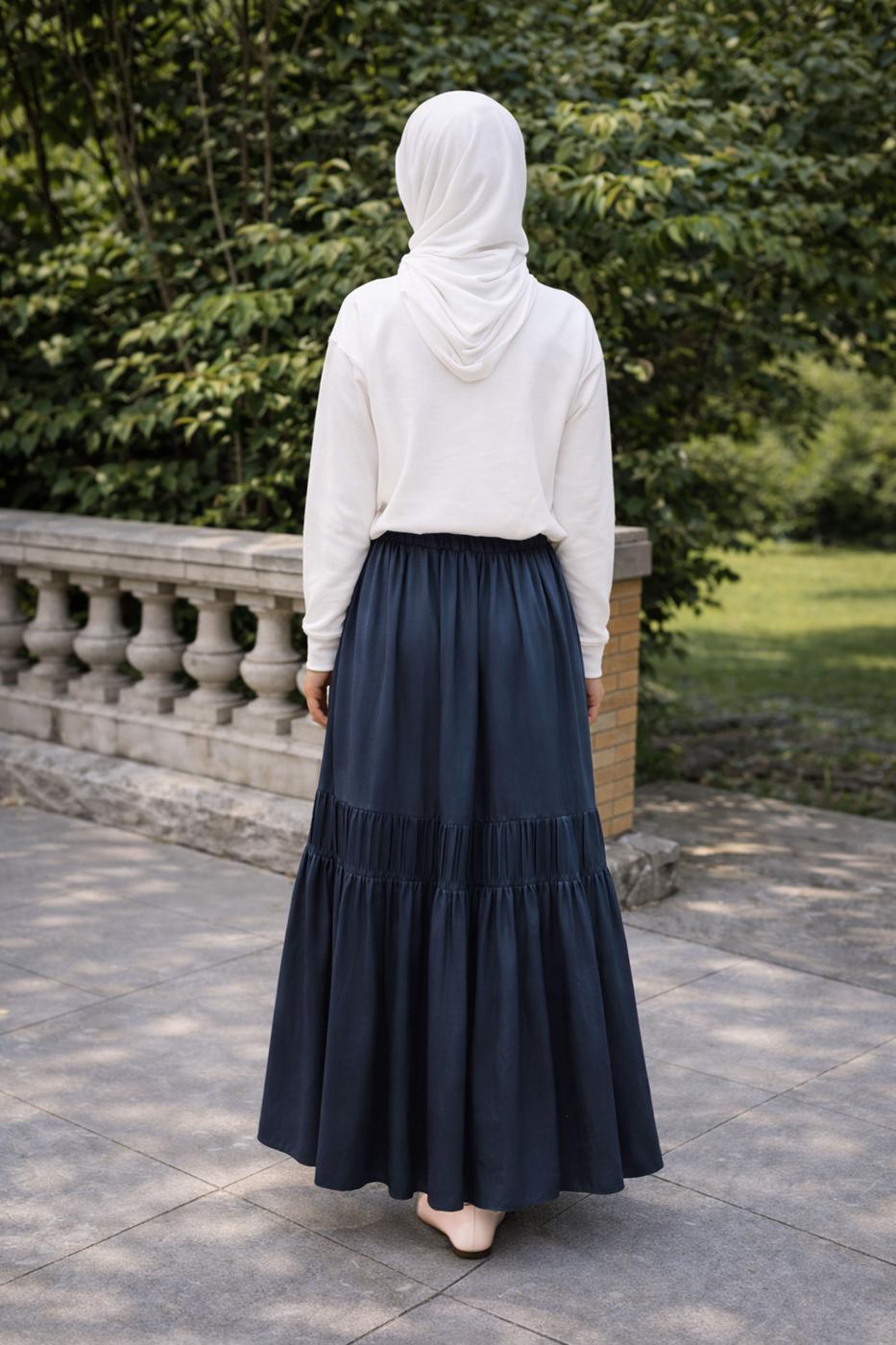 Hijab clothing NAVY BLUE ELASTIC WAIST SKIRT T 95606