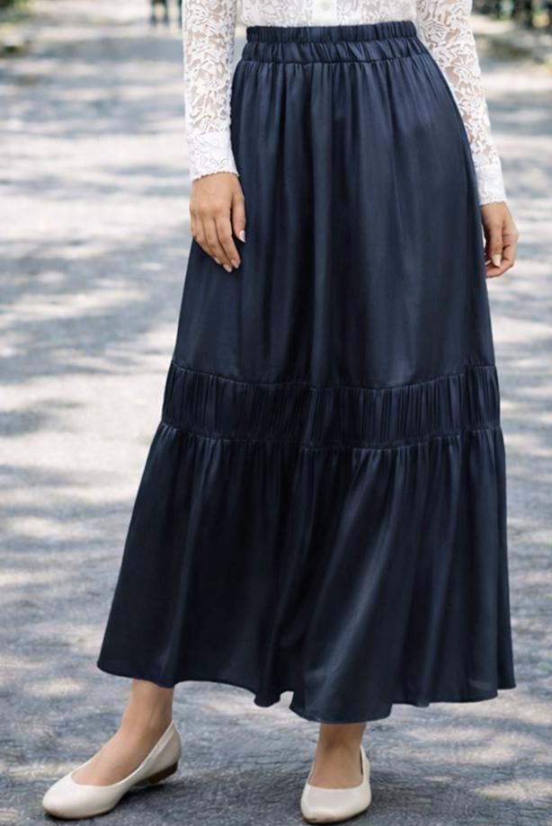 Vêtements hijab BLEU MARINE JUPE TAILLE ÉLASTIQUE T 95606 - TRENDTESETTÜR