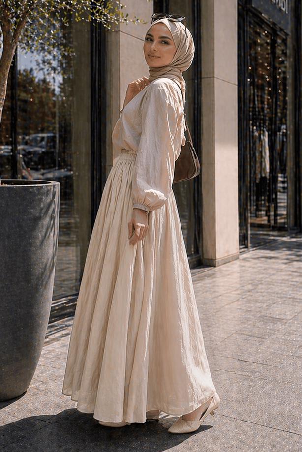 Vêtements hijab BEIGE JUPE TAILLE ÉLASTIQUE EN COTON T 9765 - TRENDTESETTÜR