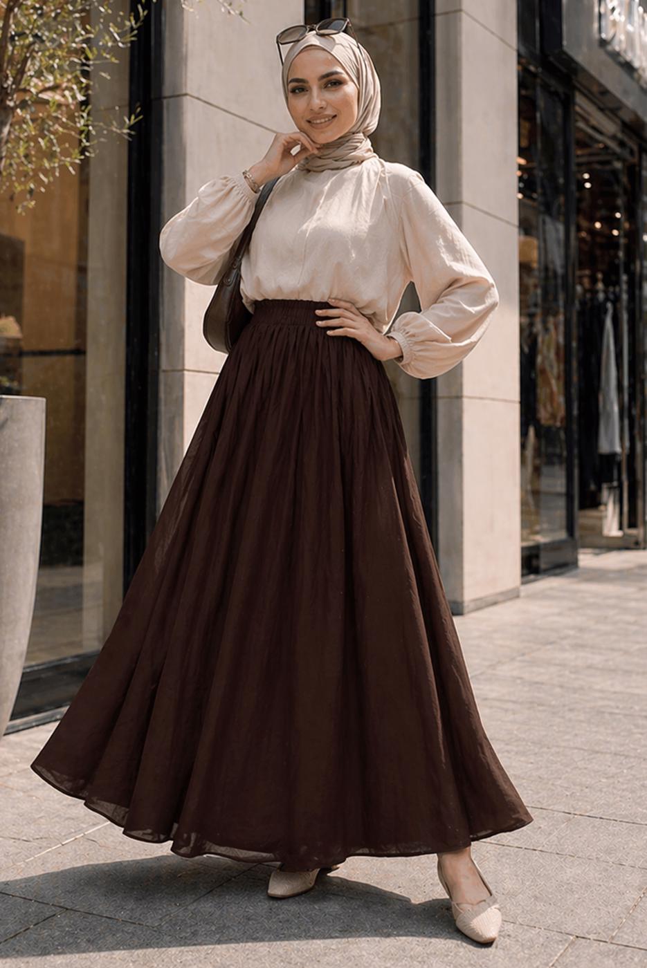 Vêtements hijab BRUN JUPE TAILLE ÉLASTIQUE EN COTON T 9765