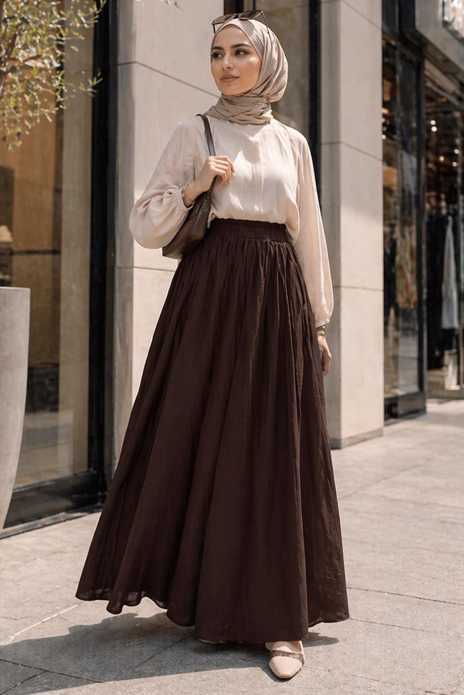 Vêtements hijab BRUN JUPE TAILLE ÉLASTIQUE EN COTON T 9765