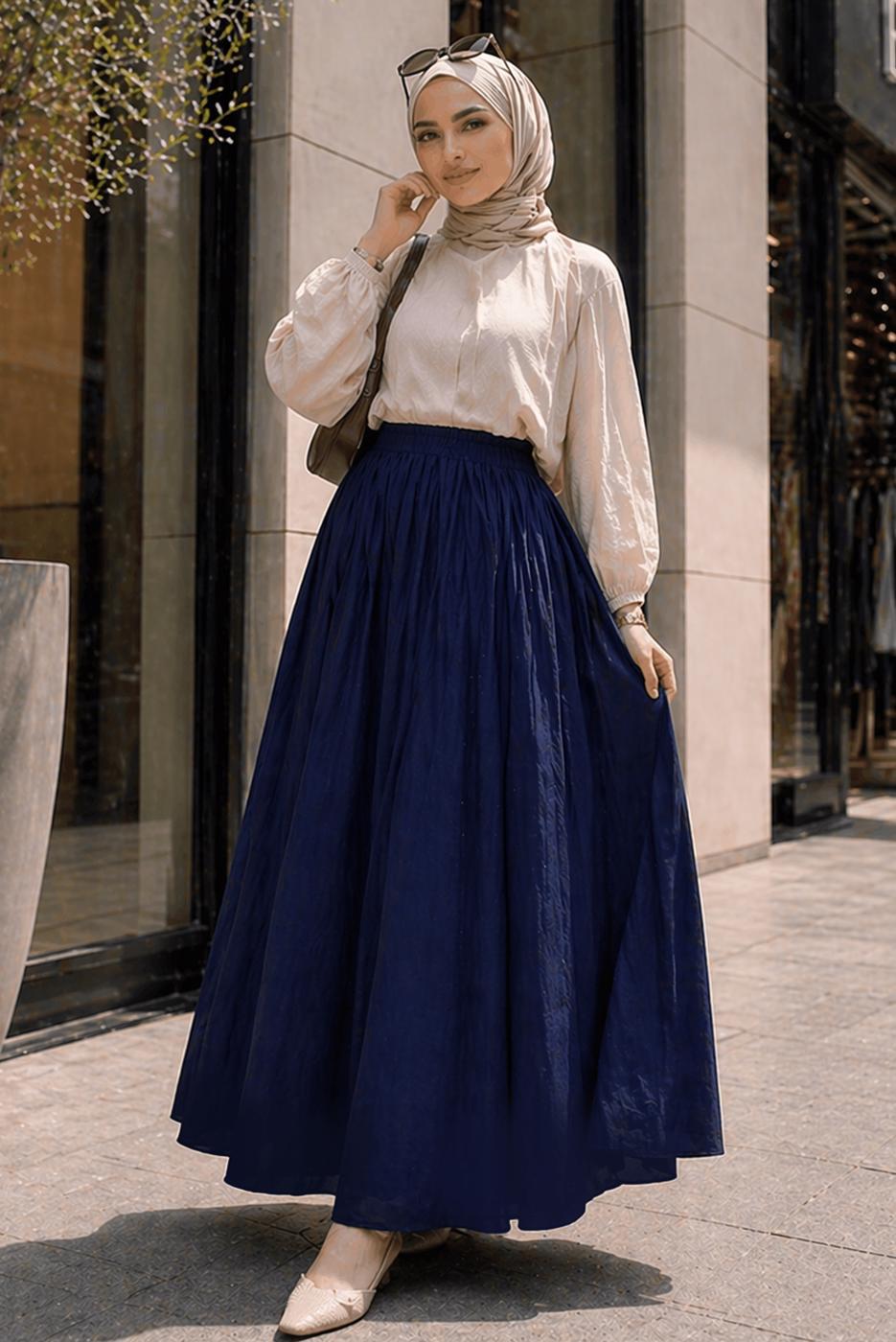 Vêtements hijab BLEU MARINE JUPE TAILLE ÉLASTIQUE EN COTON T 9765