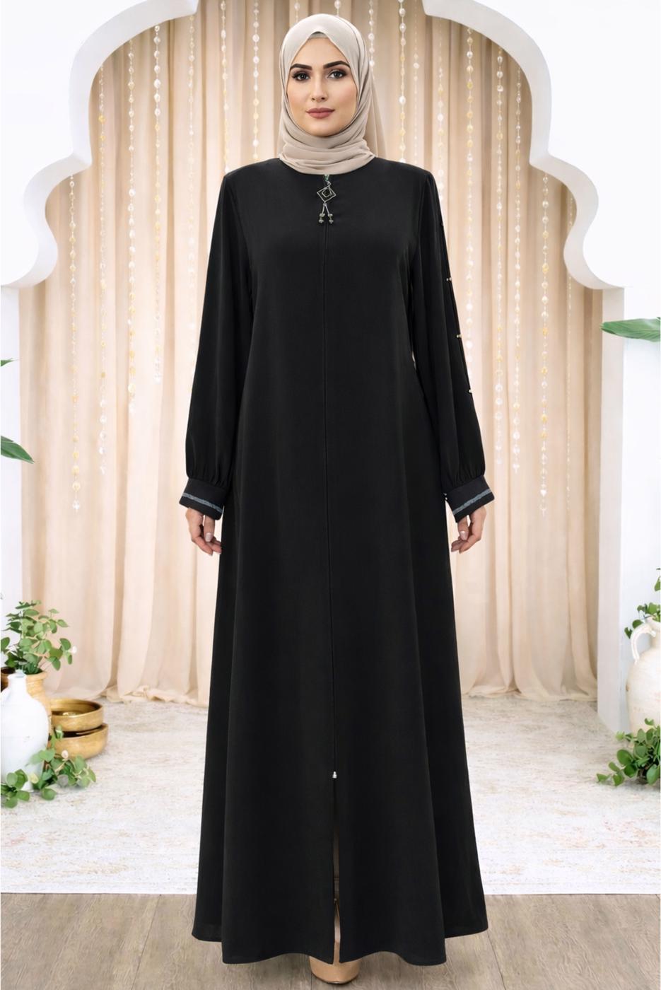 Tesettür giyim SİYAH FERMUARLI FERACE T 0200