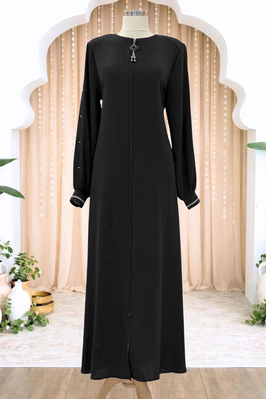 Tesettür giyim SİYAH FERMUARLI FERACE T 0200