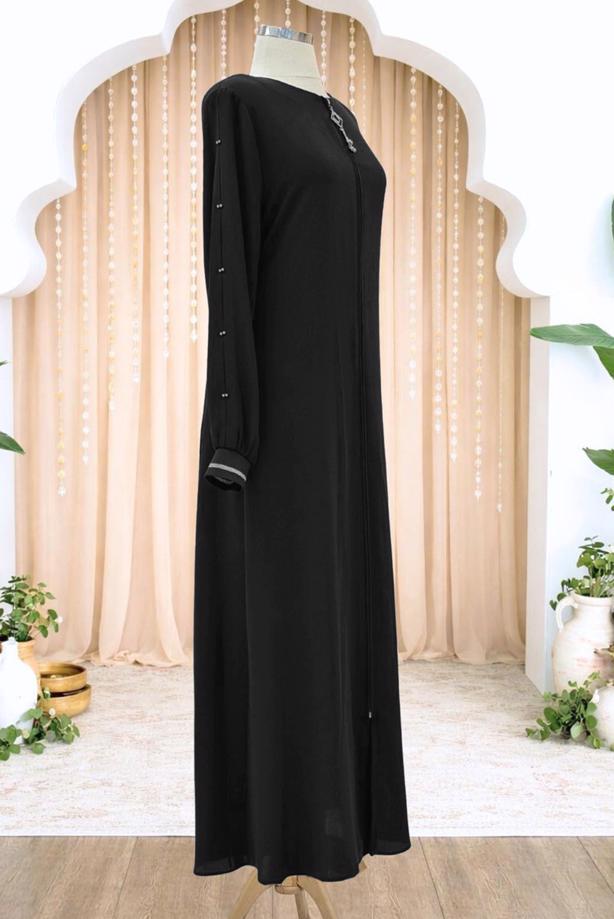 Tesettür giyim SİYAH FERMUARLI FERACE T 0200 - TRENDTESETTÜR