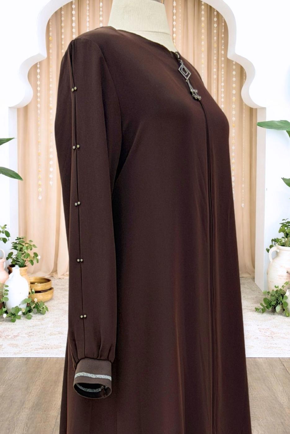 Tesettür giyim KAHVE FERMUARLI FERACE T 0200