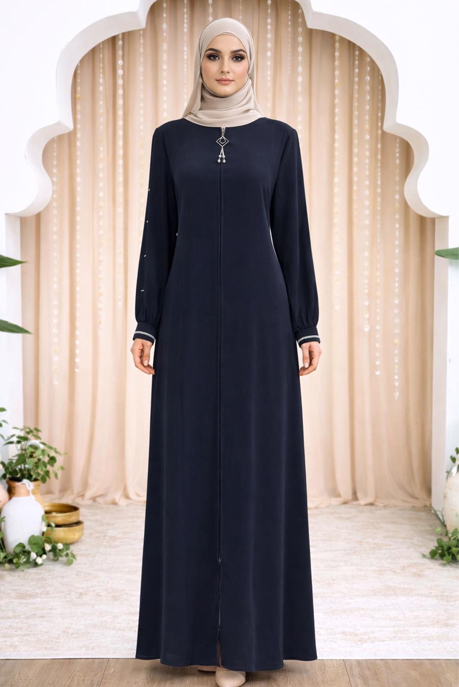 Tesettür giyim LACİVERT FERMUARLI FERACE T 0200