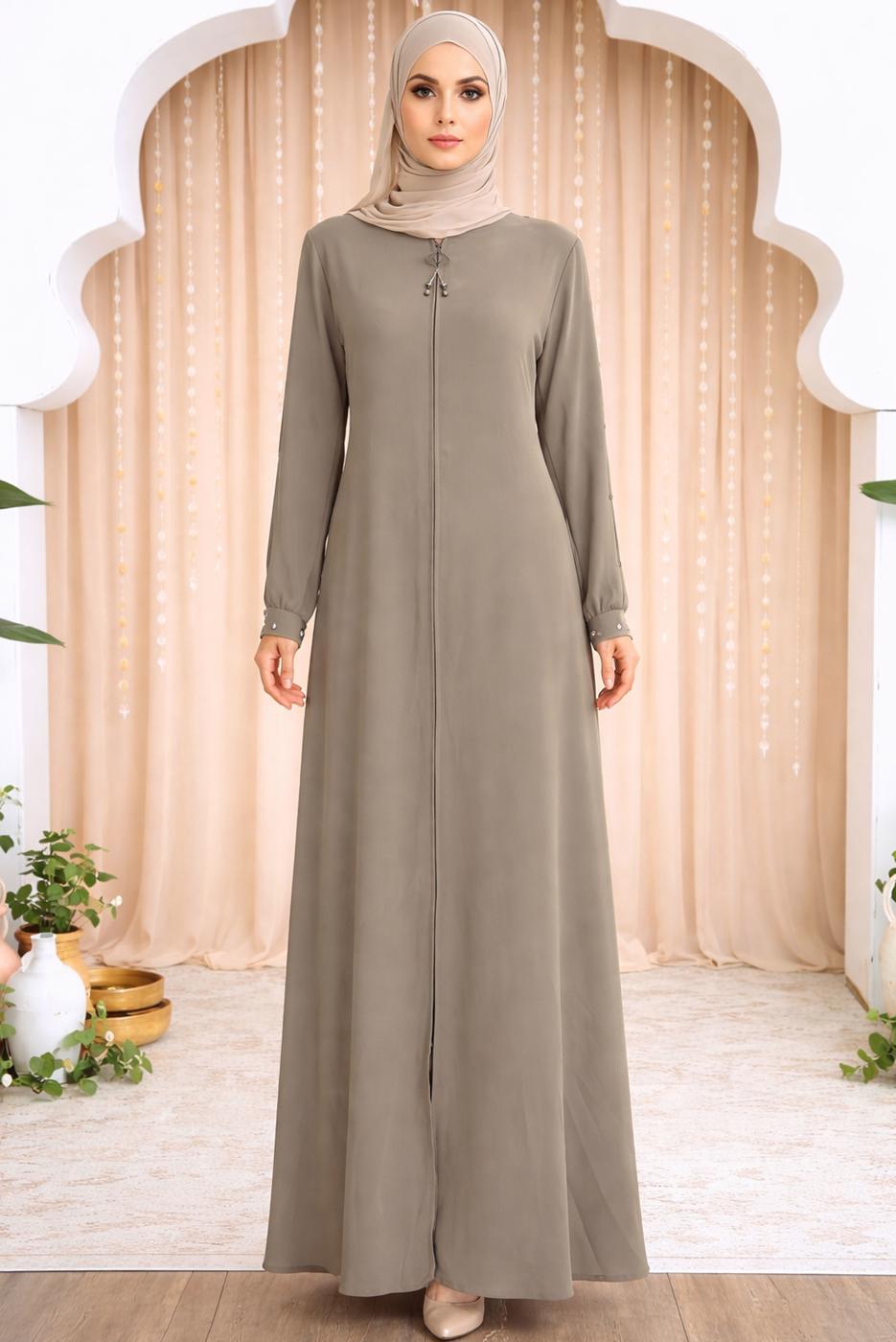 Tesettür giyim VİZON FERMUARLI FERACE T 0200