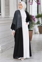 Tesettür giyim SİYAH PONPON DETAYLI ABAYA T 10114