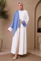 Tesettür giyim BEYAZ PONPON DETAYLI ABAYA T 10114