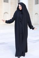 Tesettür giyim SİYAH PEÇELİ SUFLELİ FERACE T 2306