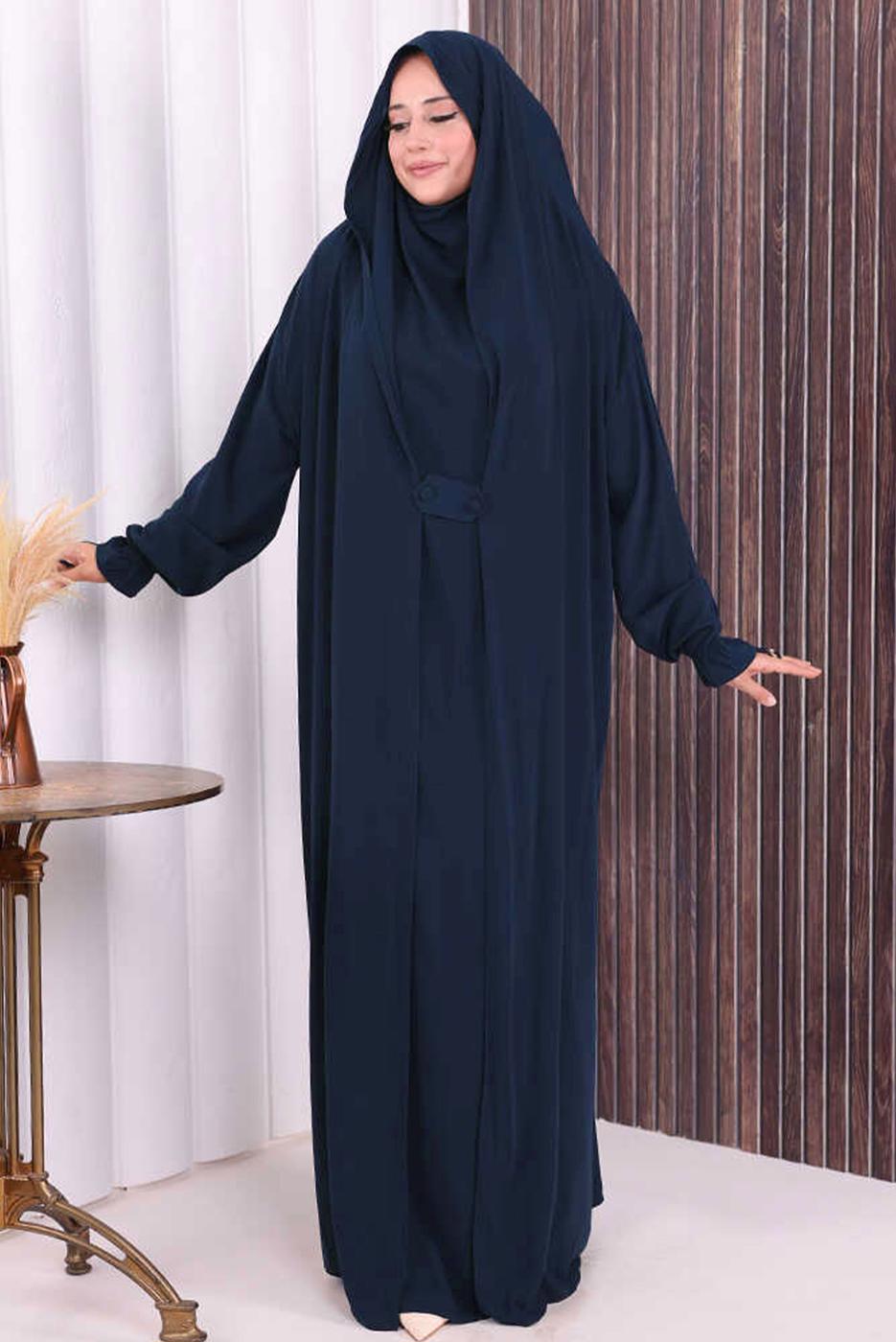 Tesettür giyim LACİVERT PEÇELİ SUFLELİ FERACE T 2306