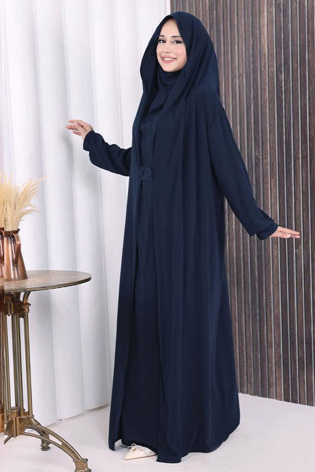 Tesettür giyim LACİVERT PEÇELİ SUFLELİ FERACE T 2306 - TRENDTESETTÜR