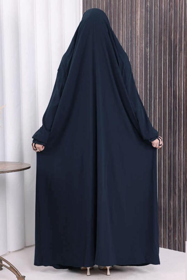 Tesettür giyim LACİVERT PEÇELİ SUFLELİ FERACE T 2306 - TRENDTESETTÜR