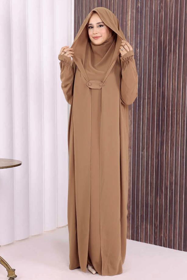 Tesettür giyim VİZON PEÇELİ SUFLELİ FERACE T 2306 - TRENDTESETTÜR