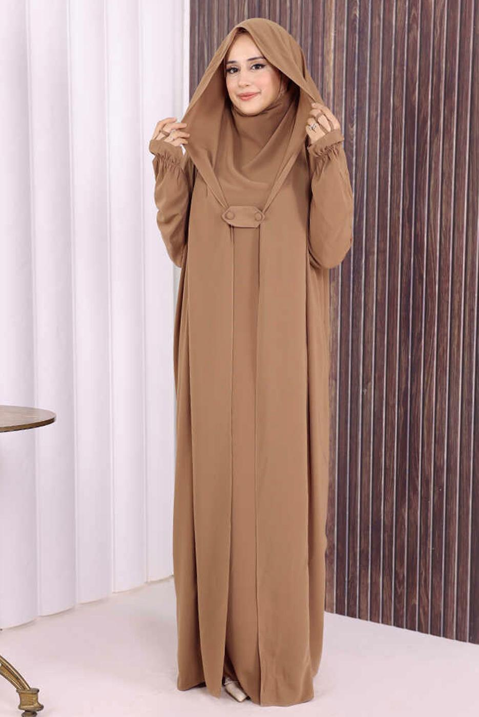 Tesettür giyim VİZON PEÇELİ SUFLELİ FERACE T 2306