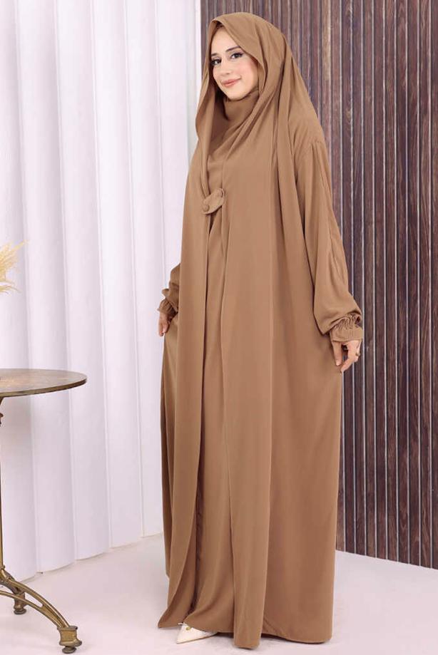 Tesettür giyim VİZON PEÇELİ SUFLELİ FERACE T 2306 - TRENDTESETTÜR