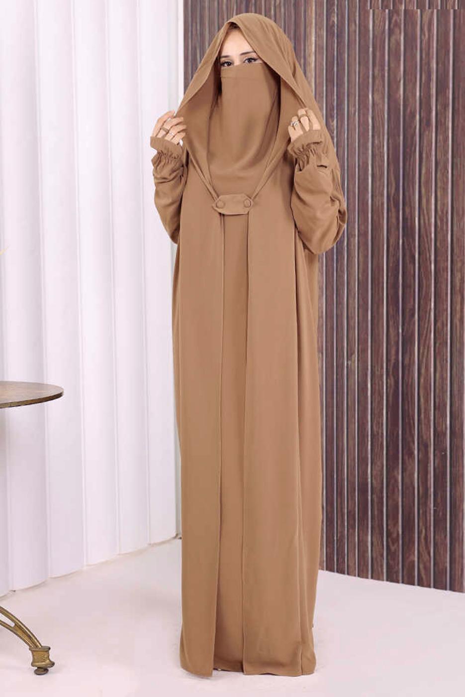 Tesettür giyim VİZON PEÇELİ SUFLELİ FERACE T 2306