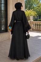 Tesettür giyim SİYAH DESENLİ ABAYA T 24014