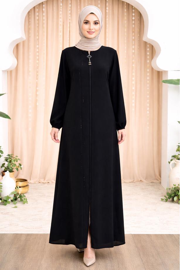 Vêtements hijab NOIR ABAYA DÉTAILLÉE DE GEMME T 5100 - TRENDTESETTÜR
