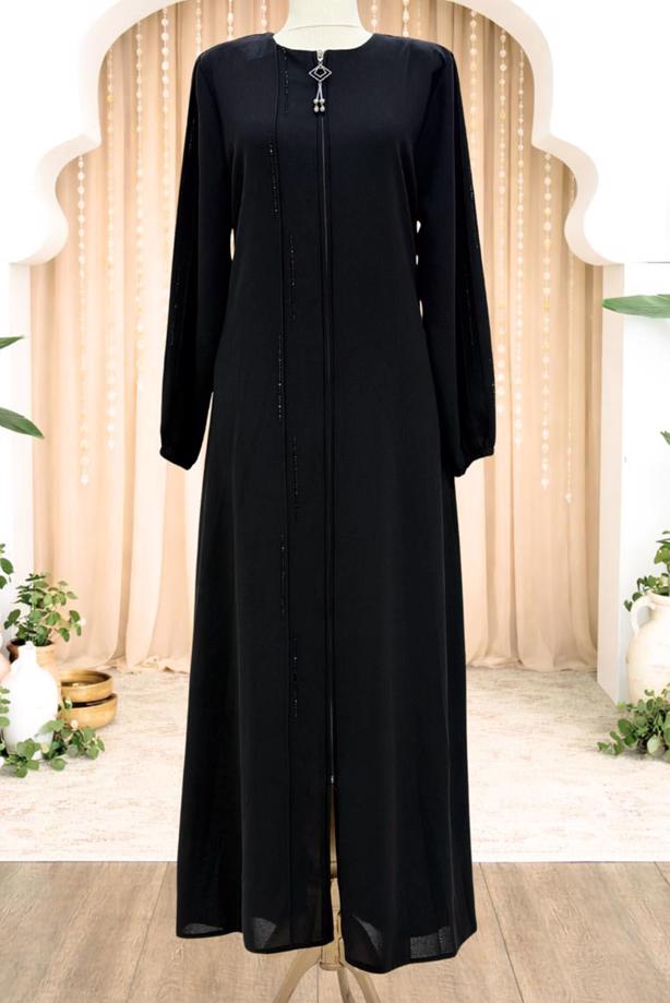 Vêtements hijab NOIR ABAYA DÉTAILLÉE DE GEMME T 5100 - TRENDTESETTÜR