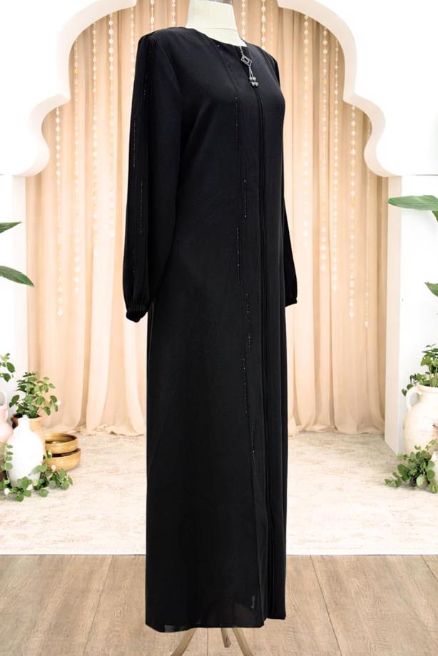 Vêtements hijab NOIR ABAYA DÉTAILLÉE DE GEMME T 5100 - TRENDTESETTÜR