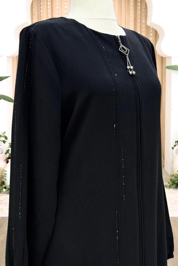 Vêtements hijab NOIR ABAYA DÉTAILLÉE DE GEMME T 5100 - TRENDTESETTÜR