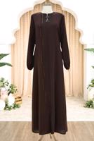 Vêtements hijab BRUN ABAYA DÉTAILLÉE DE GEMME T 5100