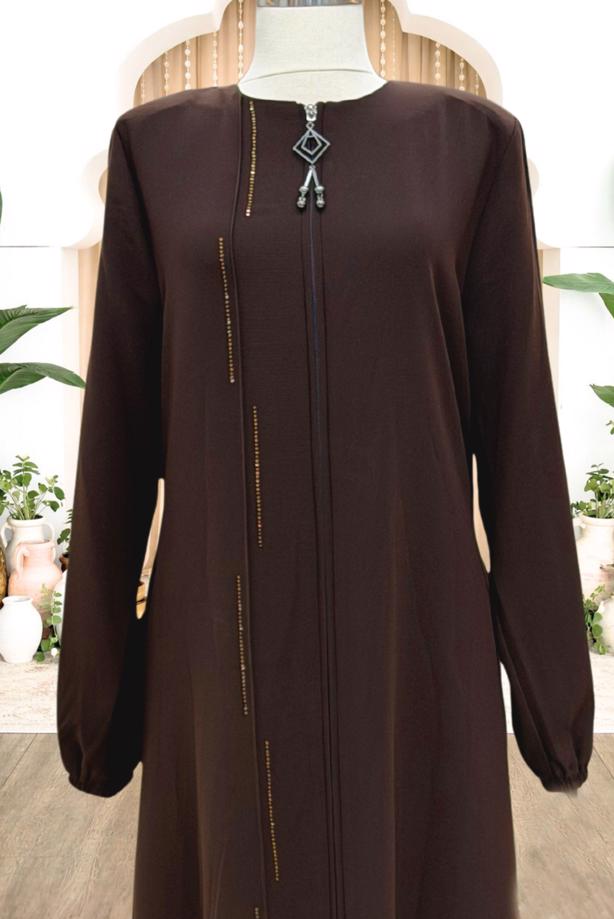 Vêtements hijab BRUN ABAYA DÉTAILLÉE DE GEMME T 5100 - TRENDTESETTÜR