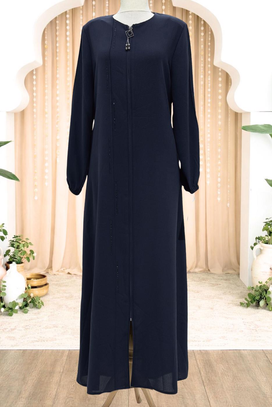 Vêtements hijab BLEU MARINE ABAYA DÉTAILLÉE DE GEMME T 5100