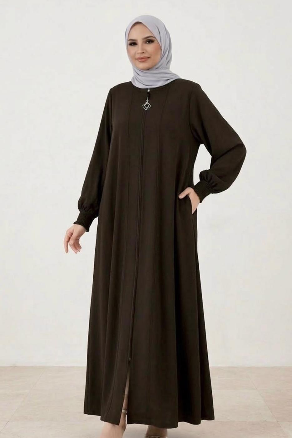 Vêtements hijab BRUN ABAYA ZIPPÉE T 5200