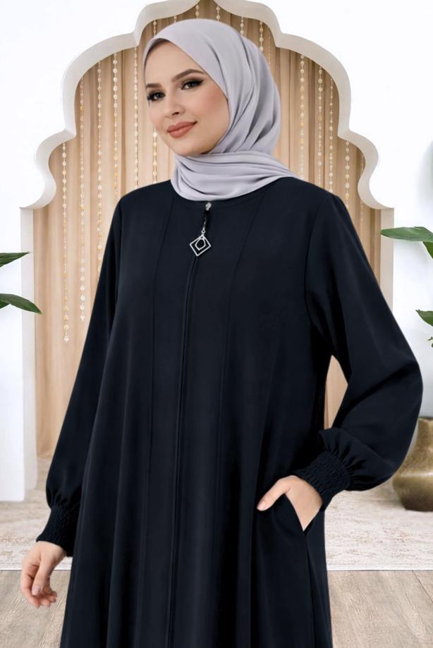 Vêtements hijab BLEU MARINE ABAYA ZIPPÉE T 5200 - TRENDTESETTÜR