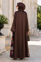 Tesettür giyim KAHVE PONPON DETAYLI DESENLİ ABAYA T 5311