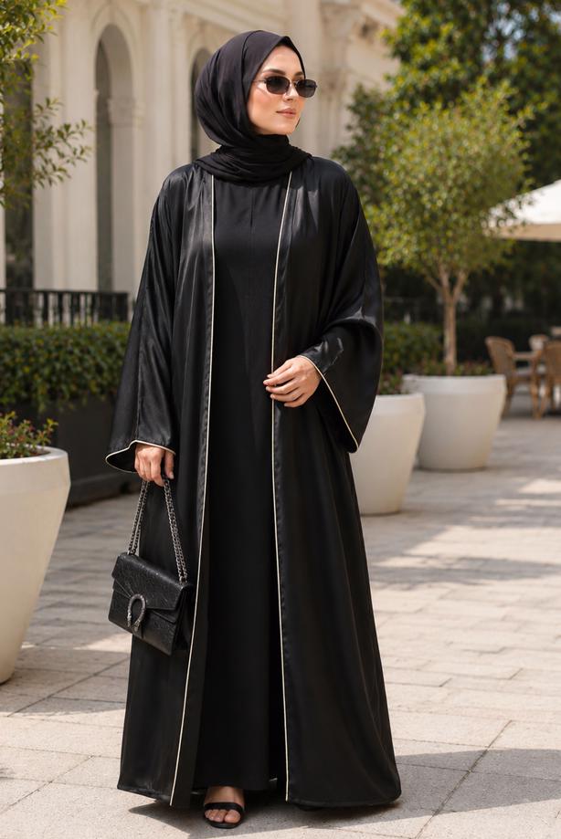 Tesettür giyim SİYAH DESENLİ ABAYA T 54114 - TRENDTESETTÜR