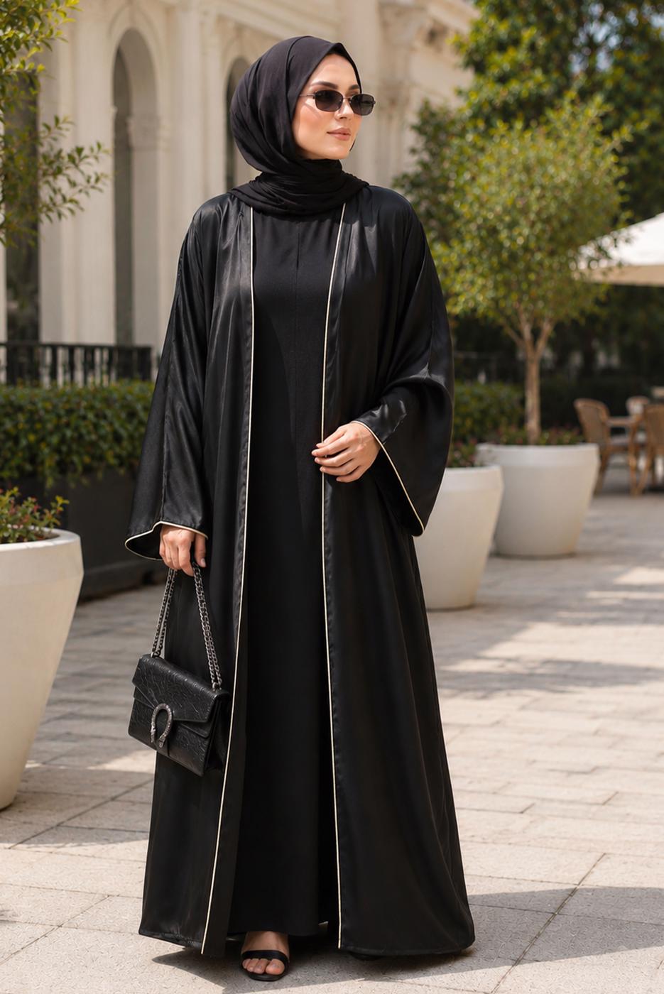 Tesettür giyim SİYAH DESENLİ ABAYA T 54114