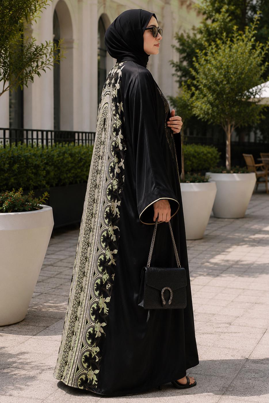 Tesettür giyim SİYAH DESENLİ ABAYA T 54114