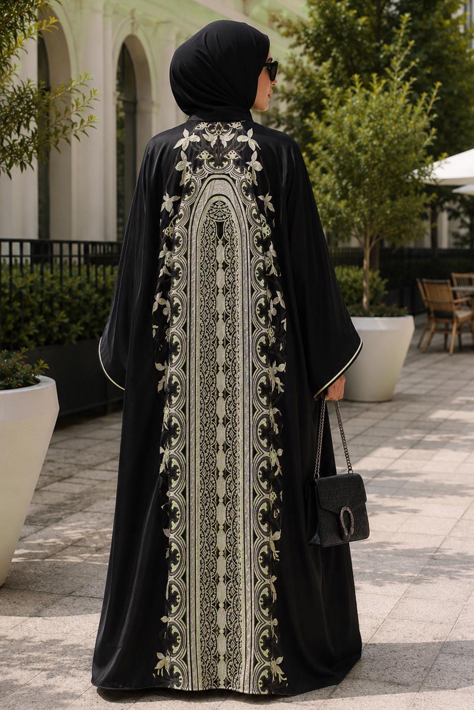 Tesettür giyim SİYAH DESENLİ ABAYA T 54114