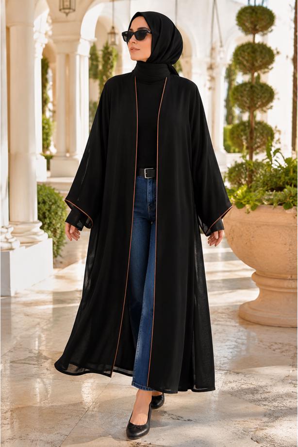 Tesettür giyim YEŞİL YARASA KOLLU DESENLİ ABAYA T 61014 - TRENDTESETTÜR