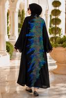 Tesettür giyim YEŞİL YARASA KOLLU DESENLİ ABAYA T 61014