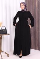 Vêtements hijab NOIR BOUTON CEINTURÉ ABAYA DÉTAILLÉE T 6506