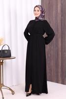 Vêtements hijab NOIR BOUTON CEINTURÉ ABAYA DÉTAILLÉE T 6506